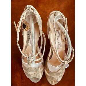 WERNER KERN Ballroom Dance Shoes Iridescent Silver Platinum Heels Italian Sz 39